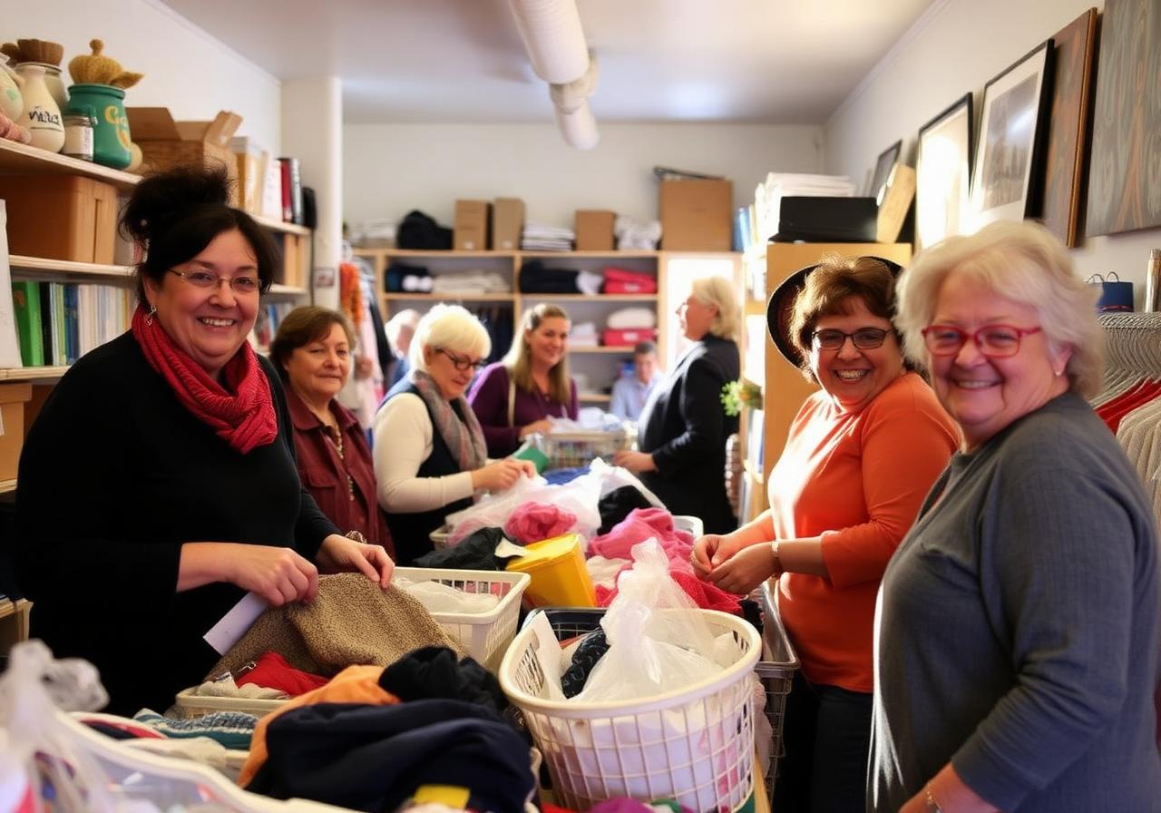 Vrijwilligers sorteren spullen bij Kringloopje